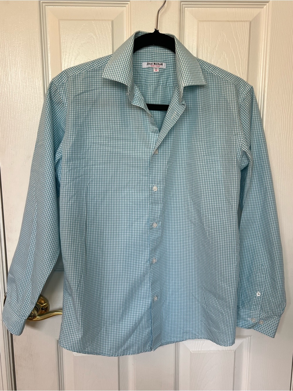 Isaac Mizrahi New York Big Boy Dress Shirt Size 16 blue & white plaid